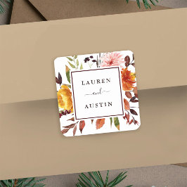 Herfsttuin Waterverf Marsala Bruiloft Vierkante Sticker