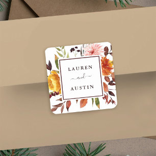 Herfsttuin Waterverf Marsala Bruiloft Vierkante Sticker
