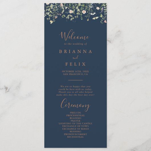 Herfsttuin Wilde Bloem Minimalistische Trouwprogra Programmakaart (Voorkant)