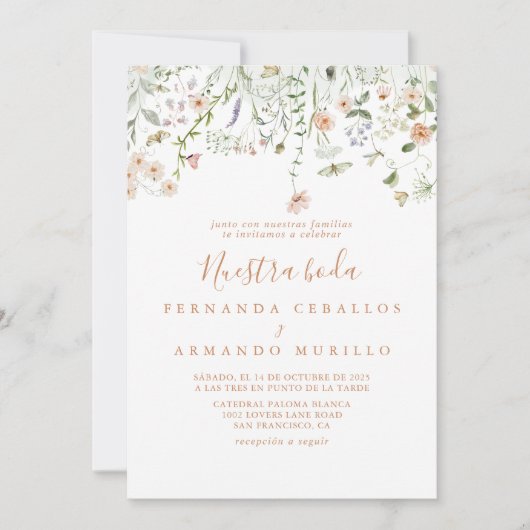 Herfsttuin Wilde Bloem Nuestra Boda Bruiloft Kaart (Voorkant)