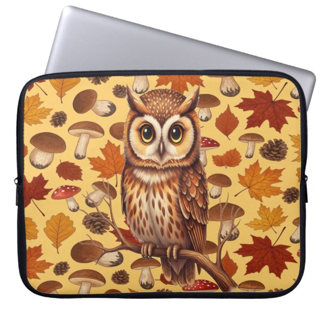 Herfstuil en bladeren laptop sleeve (Voorkant)