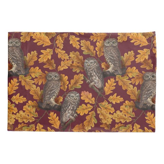 Herfstuilen op donkerrood kussensloop (Achterkant-Links)