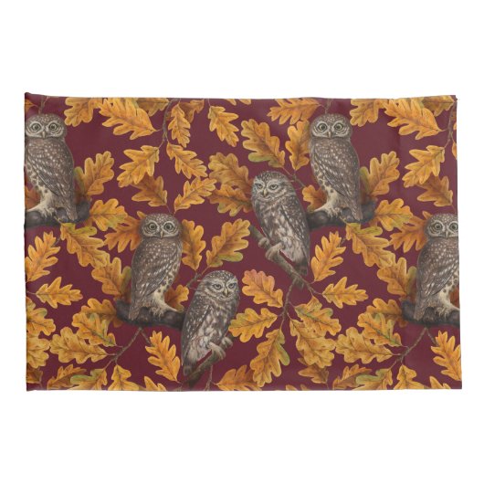 Herfstuilen op donkerrood kussensloop (Achterkant-Rechts)