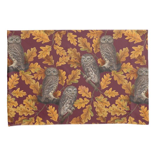 Herfstuilen op donkerrood kussensloop (Voorkant-Rechts)