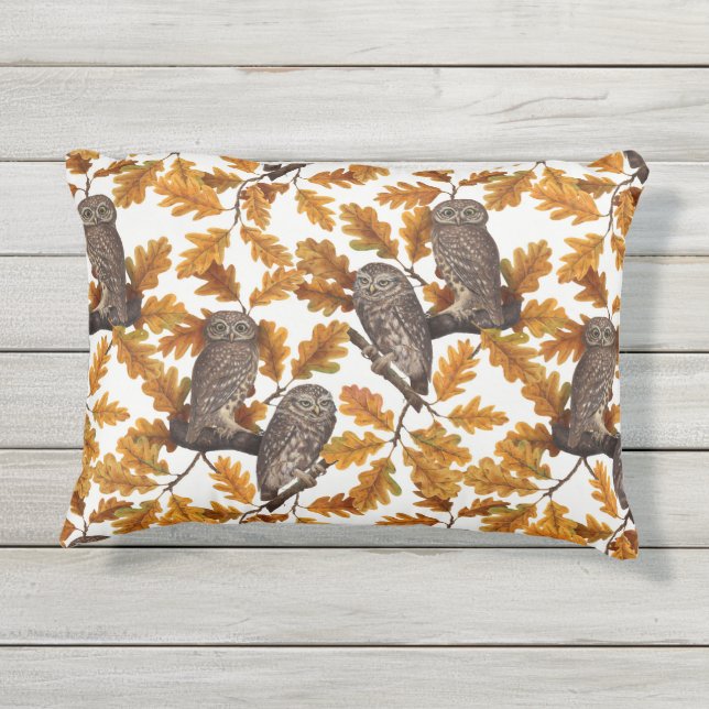 Herfstuilen op katoen wit buitenkussen (Achterkant)