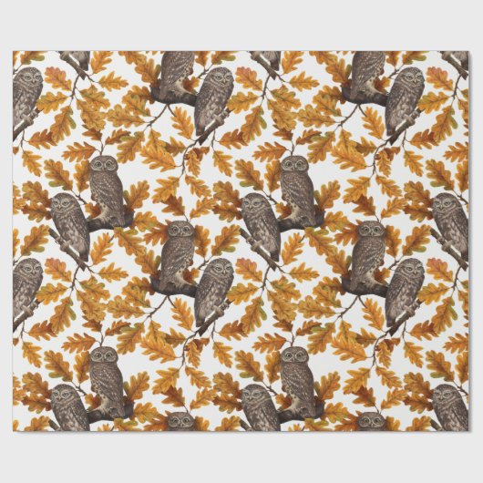 Herfstuilen op katoen wit cadeaupapier (Vlak)