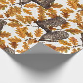 Herfstuilen op katoen wit cadeaupapier (Hoek)