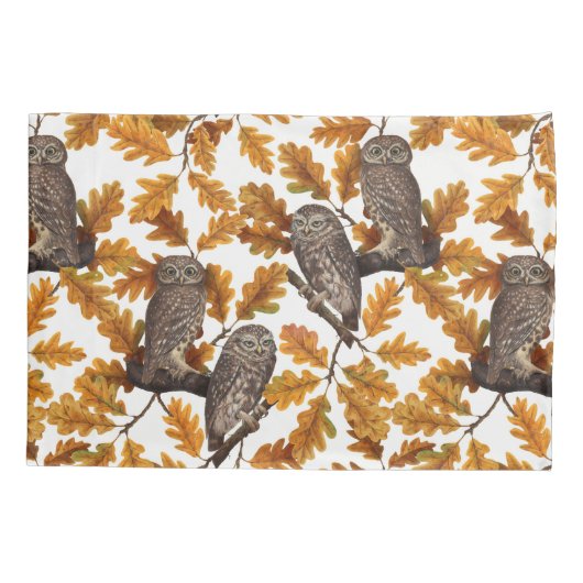 Herfstuilen op katoen wit kussensloop (Achterkant-Links)