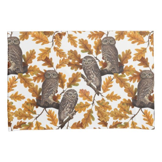 Herfstuilen op katoen wit kussensloop (Voorkant-Rechts)