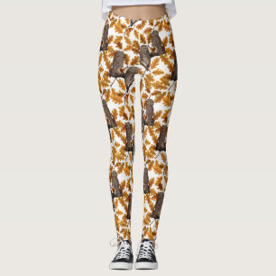 Herfstuilen op katoen wit leggings