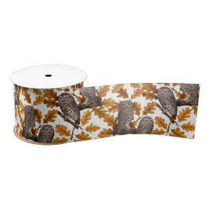 Herfstuilen op katoen wit satijnen lint