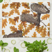 Herfstuilen op katoen wit theedoek (Gevouwen)