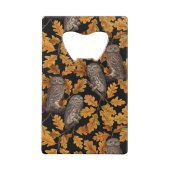 Herfstuilen op zwart creditkaart flessenopener (Achterkant)