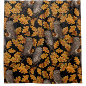 Herfstuilen op zwart douchegordijn (Voorkant)