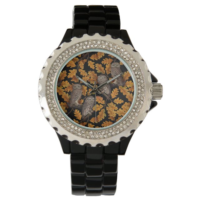 Herfstuilen op zwart horloge (Voorkant)