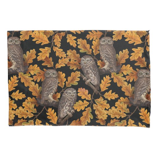 Herfstuilen op zwart kussensloop (Voorkant-Links)