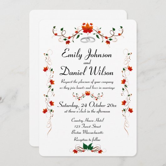 Herfstvakantie verlaat bruiloft uitnodiging (Voorkant / Achterkant)