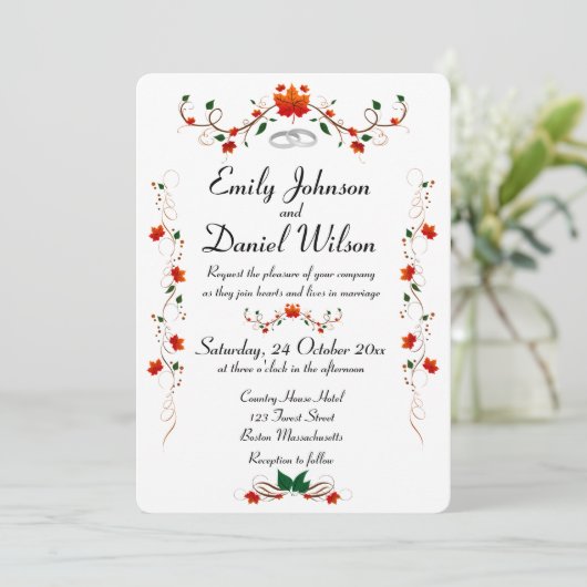 Herfstvakantie verlaat bruiloft uitnodiging (Staand voorkant)