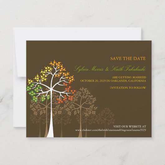 Herfstval bomen bos bruiloft Save The Date Kaart (Voorkant)