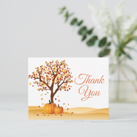 Herfstval bomen pompoen bedankkaart (Staand voorkant)