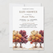 Herfstval Bourgondië Bomen QR Code Baby Shower Kaart (Voorkant)