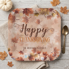 Herfstval bruine bladeren Gelukkig Thanksgiving Papieren Bordje