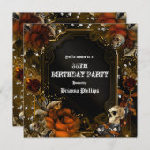 Herfstval bruine rozen schedels gotische uitnodigi kaart (Voorkant / Achterkant)