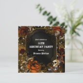 Herfstval bruine rozen schedels gotische uitnodigi kaart (Staand voorkant)