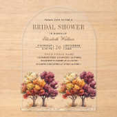 Herfstval Burgundy Bomen Bruiloft Borrel Acryl Uitnodigingen (Voorkant)