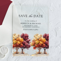 Herfstval Burgundy Bomen Bruiloft Save the Date