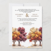 Herfstval Burgundy Bomen Foto QR Code Trouwen Kaart (Voorkant)