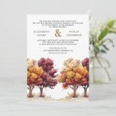 Herfstval Burgundy Bomen Foto QR Code Trouwen Kaart (Staand voorkant)