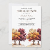 Herfstval Burgundy Bomen QR Code Bruidsuitnodiging Kaart (Voorkant)
