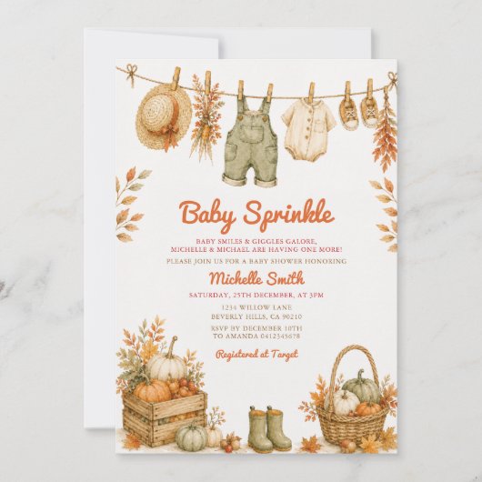 Herfstval Kleertjeslijn Baby Sprinkle Kaart (Voorkant)