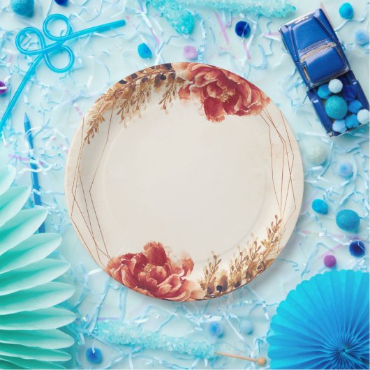 Herfstval Kruiden Bloemige Waterverf Bruiloft Papieren Bordje (Feest)