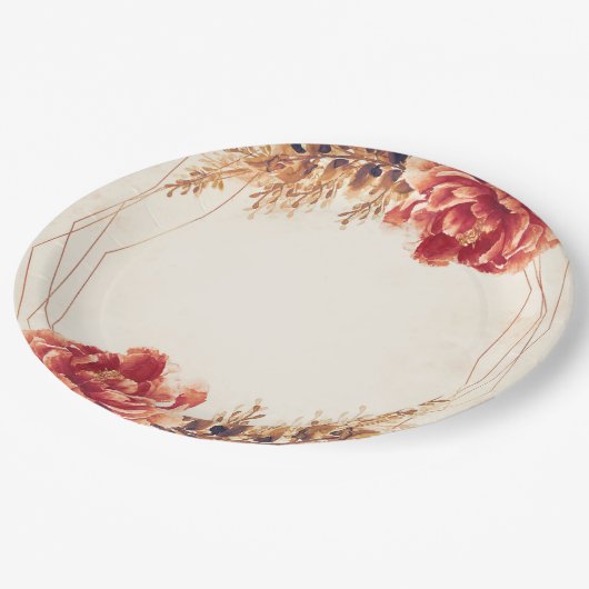 Herfstval Kruiden Bloemige Waterverf Bruiloft Papieren Bordje (Gekanteld)