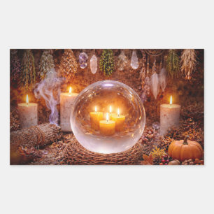 Herfstval Mysterieuze Kristallen Bol Kaarsen Rechthoekige Sticker