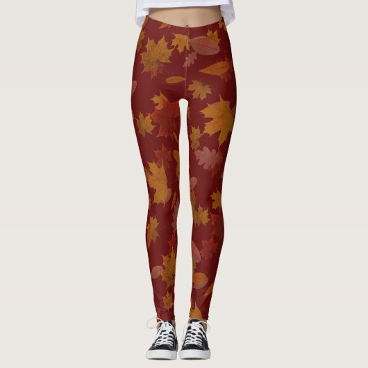 Herfstval op aangepast rood wijn leggings (Voorkant)