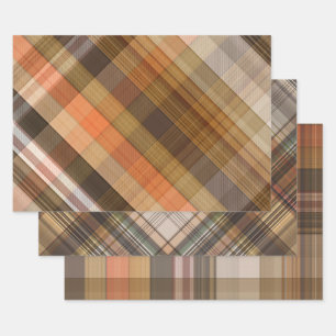 Herfstval oranje bruin geruit geruit tartan inpakpapier vel