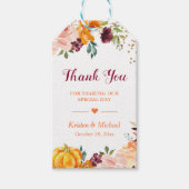 Herfstval Pompoen Bourgondië Bloemige Bedankt Cadeaulabel (Voorkant)