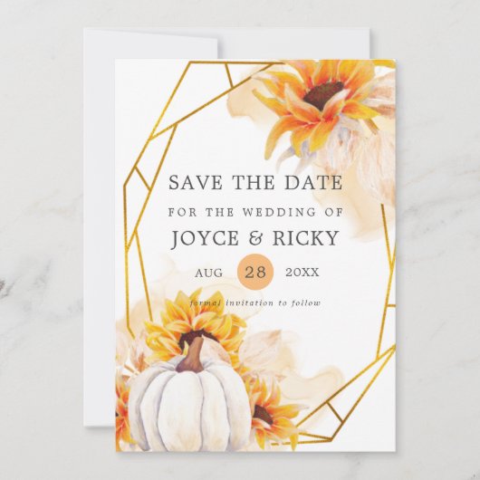 Herfstval Pompoen Save The Date Trouwkaart Kaart (Voorkant)