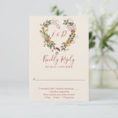 Herfstval Roestige Bloemige Terracotta Bruiloft RSVP Kaartje (Staand voorkant)