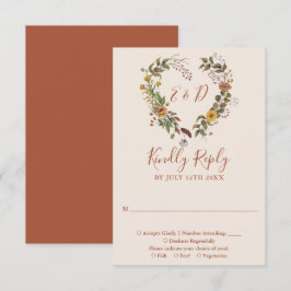 Herfstval Roestige Bloemige Terracotta Bruiloft RSVP Kaartje