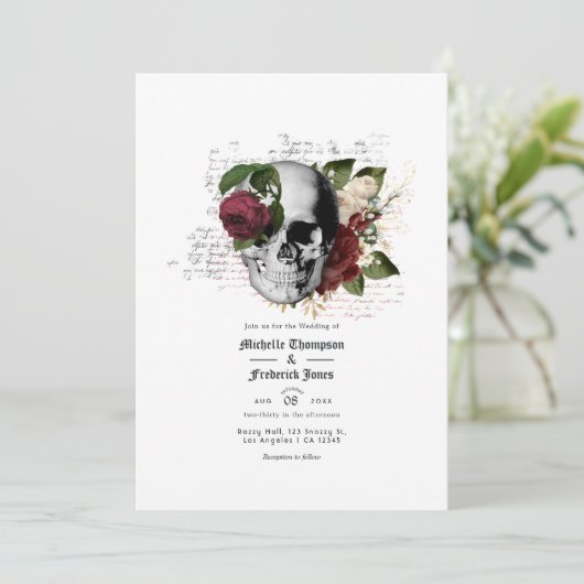 Herfstval Roestige Bloemrijke Gotische Bruiloft Kaart (Staand voorkant)