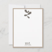 Herfstval Taupe Geruit Modern Gebladerte Monogram Notitiekaartje (Voorkant)