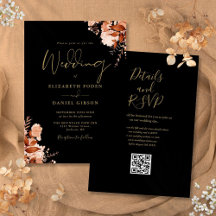 Herfstval zwart en gouden QR-code bruiloft