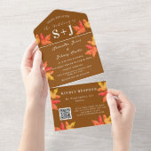 Herfstvalblad Terracotta QR Code Trouw RSVP All In One Uitnodiging (Afscheurbaar)