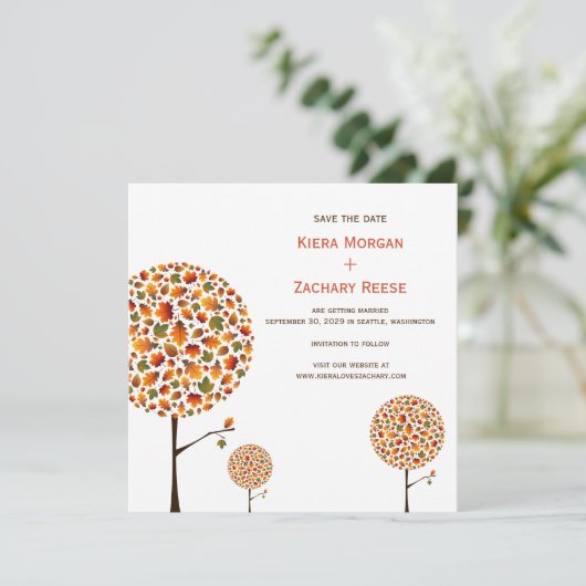 Herfstvalbladeren Bomen Trouwen Save The Date (Staand voorkant)