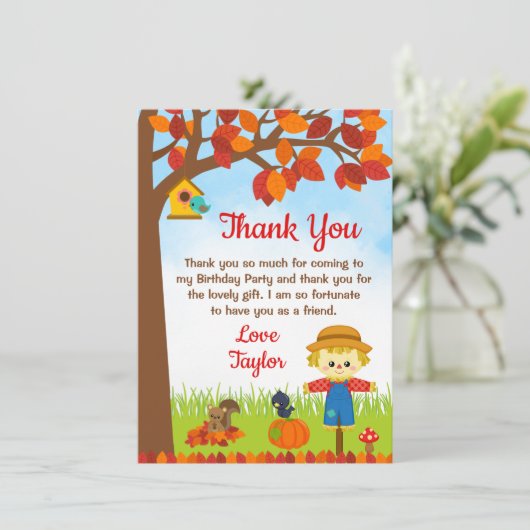 Herfstvalk Scarecrow Verjaardag Bedankkaart (Staand voorkant)