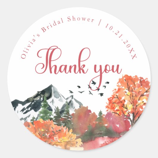 Herfstvallei Bergbos Bruiloft Ronde Sticker (Voorkant)